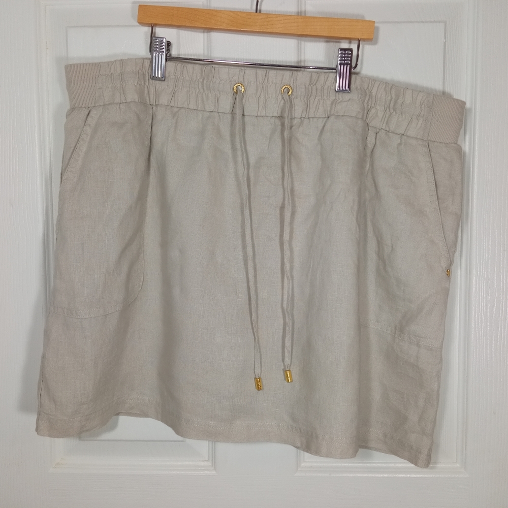 COMPANY ELLEN TRACY skort XL light brown linen w/ knit shorts pockets